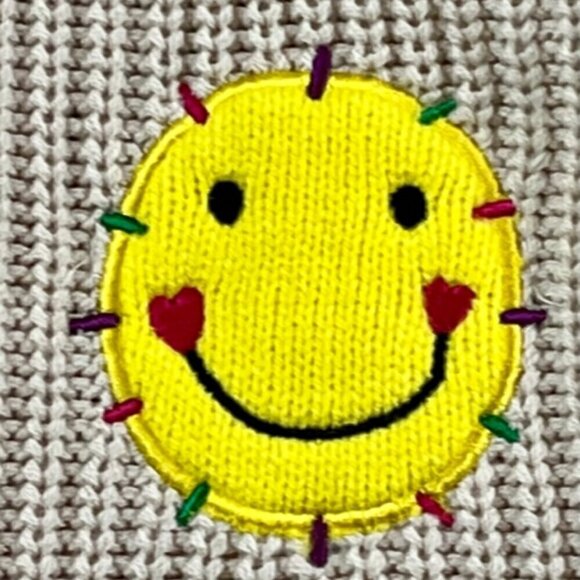 Anthropology NWT Kerri Rosenthal Beige Smiley Face Stitch Hooded Cardigan Medium - Picture 14 of 14